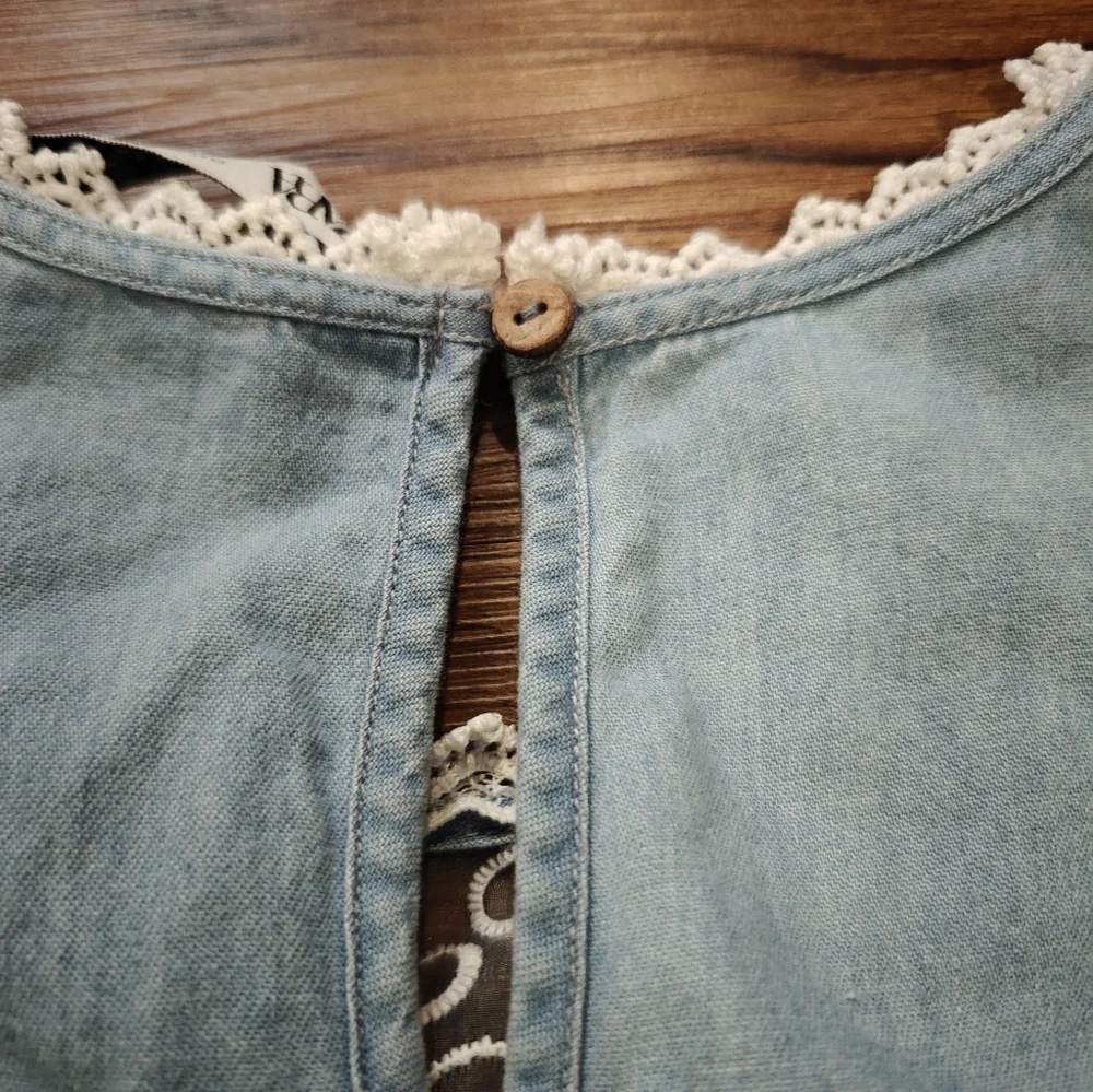 Zara Chambray Puff Sleeve Blouse